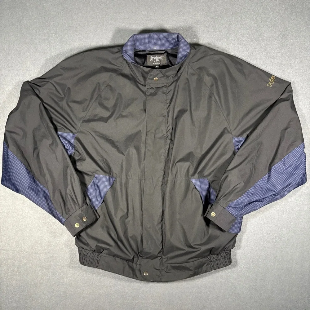 Footjoy DryJoy Water‎ Repel Golf Jacket Full Zip/Button X-Large Navy Plaid/Black